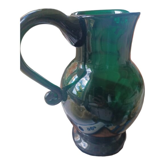 Vintage Art Glass Dark Green ,emerald Glass Pitcher Italian Modern ‘Sommerso’ Gr - Picture 2 of 4